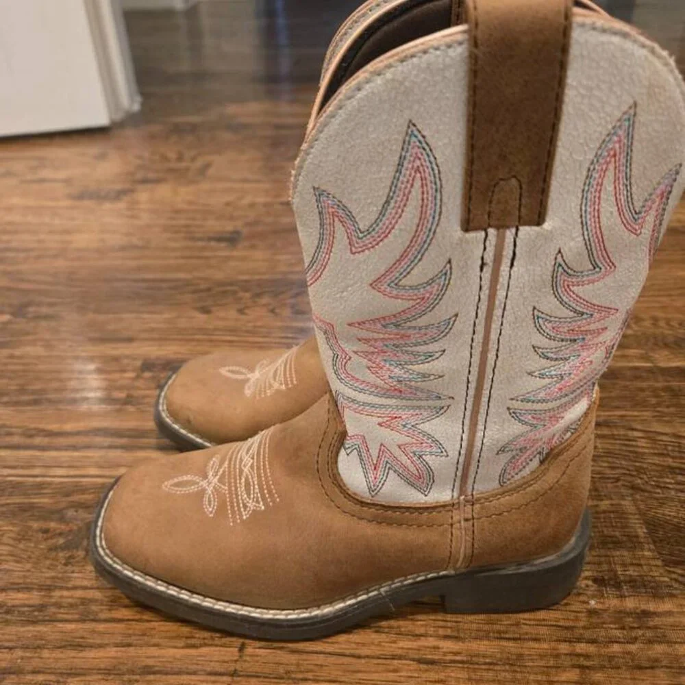 Kids Tan and Pink Western Cowboy Boots
